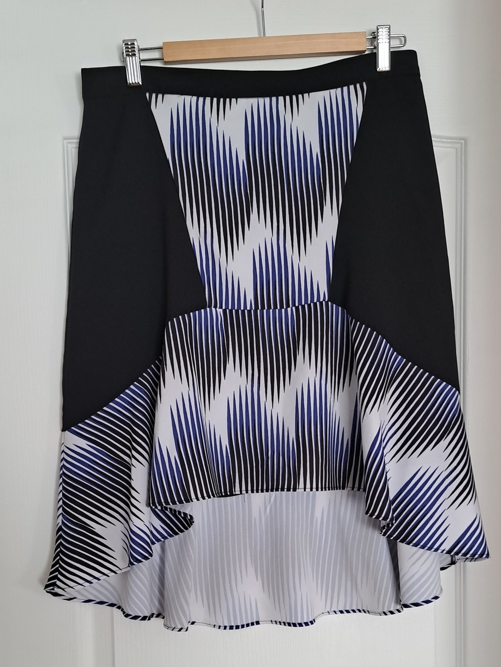 Peter Pilotto Black, White and Blue Abstract High-Low Skirt